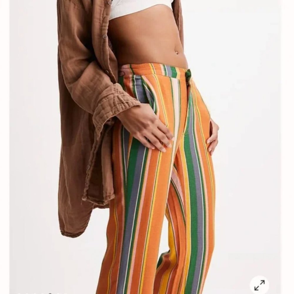 Free People La Paz Striped Slim Flare Pants Boho Festival - Picture 4 of 10